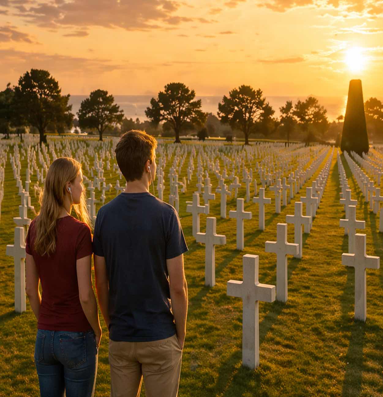 Normandy American Cemetery at sunset