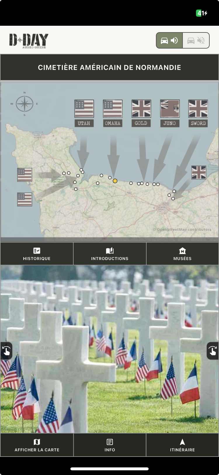 D-Day Audio Guide app screen